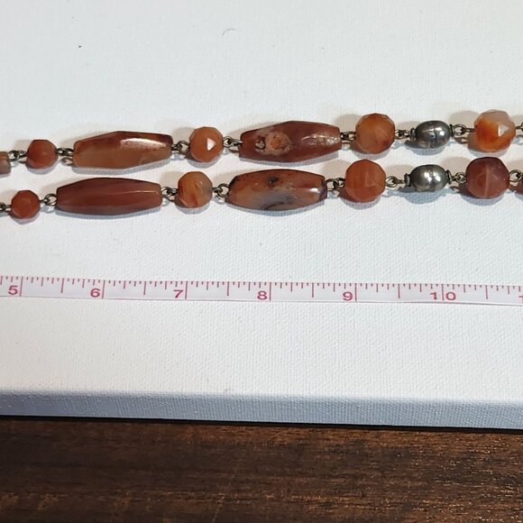 Vintage Handcrafted Carnelian & Silver Beaded Necklace With Ornate Pendant - Picture 8 of 9